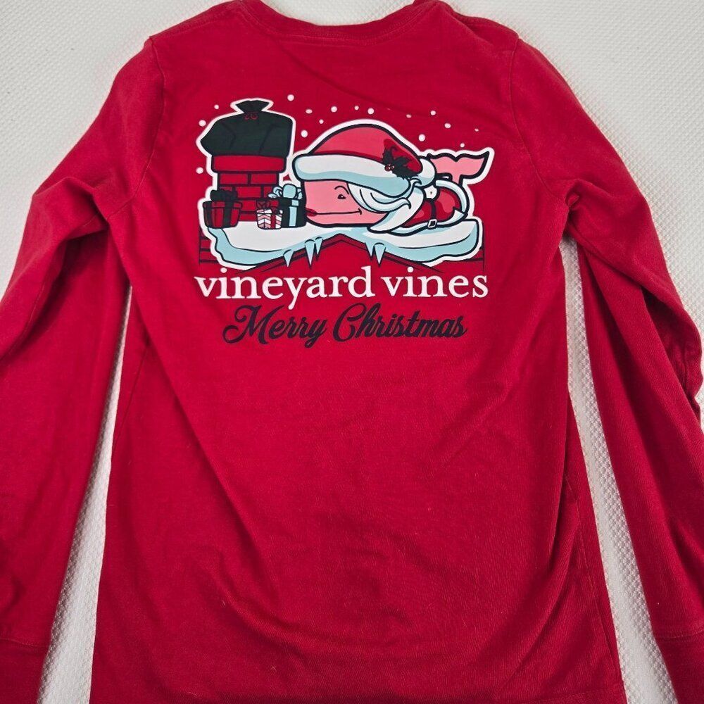 Vineyard Vines Red Christmas Long Sleeve Shirt Santa Whale Womens S